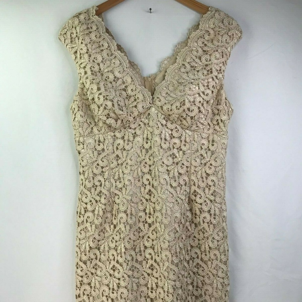 Marina Ivory Lace Overlay Evening Cocktail Dress